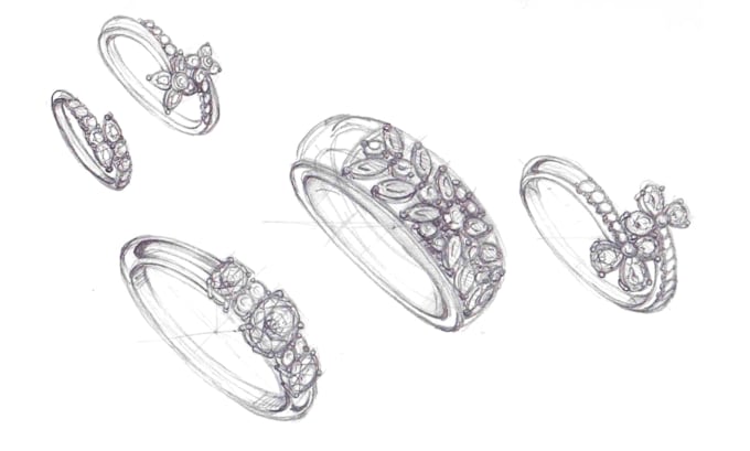 do jewelry design sketch and technical drawing