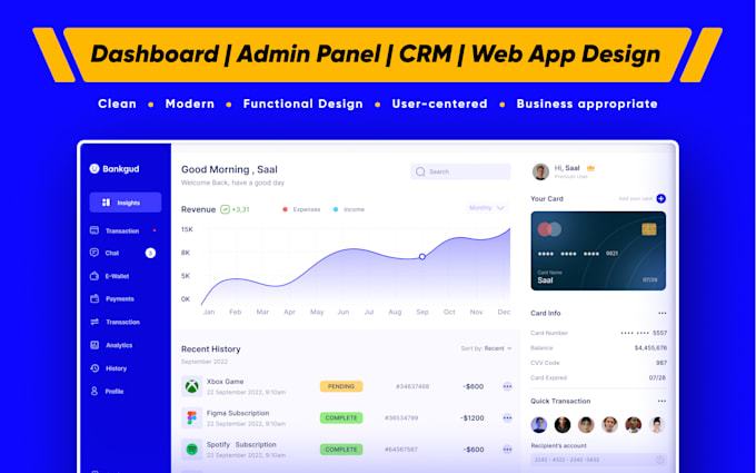 Create a responsive dashboard, admin panel ui design by Salahuiux | Fiverr