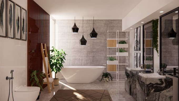 Design your bathroom interior, 3d model, realistic 3d render by ...