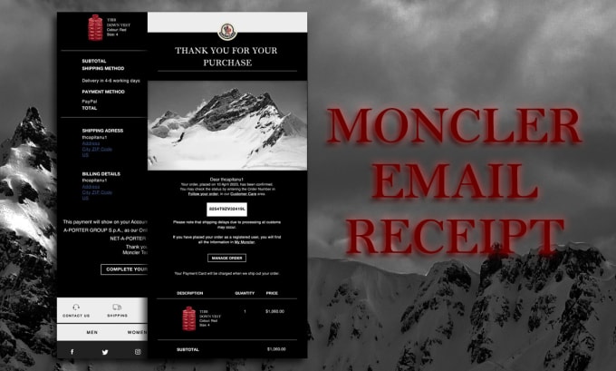 Create a moncler receipt with your details on it by Thcapitanu1 | Fiverr