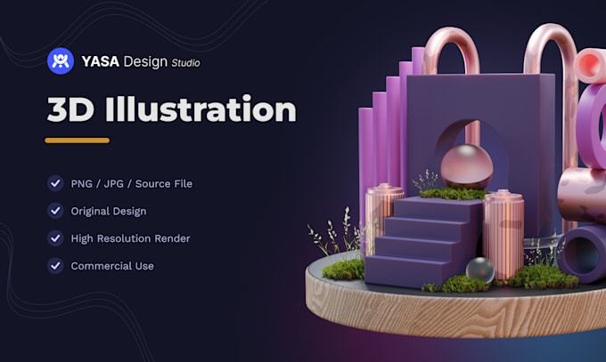 create 3d illustration for interface website or mobile app