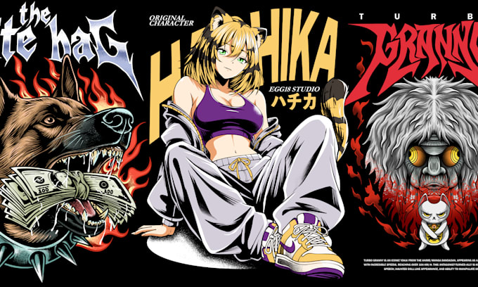 draw t shirt anime design cartoon streetwear for clothing brand