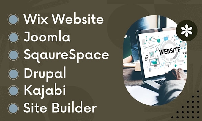 develop website using wix, sqaurespace, drupal, joomla, kajabi, site builder