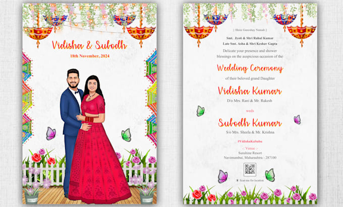design caricature wedding invitation in 48 hour