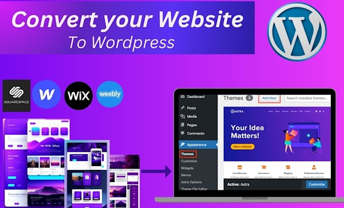 expertly convert clone or transfer wix, weebly, webflow squarespace to wordpress