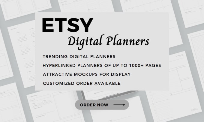 design etsy digital planner, hyperlinked planner, custom planner for etsy shop