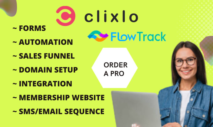 setup clixlo membership site, flowtrack landing page, and integration