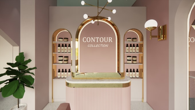 design a 3d interior decor for beauty salon, barber shop, clinic, spa, store