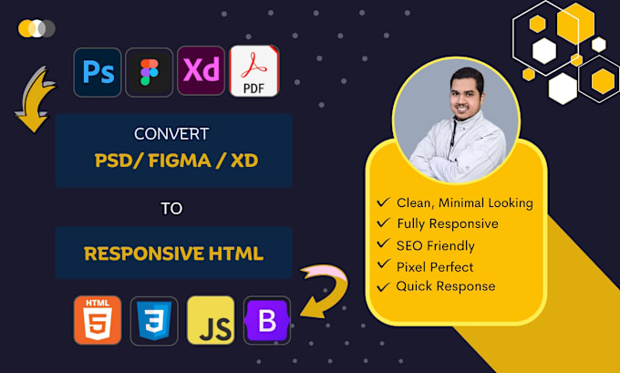 convert PSD, figma to responsive html website using bootstrap or bulma css