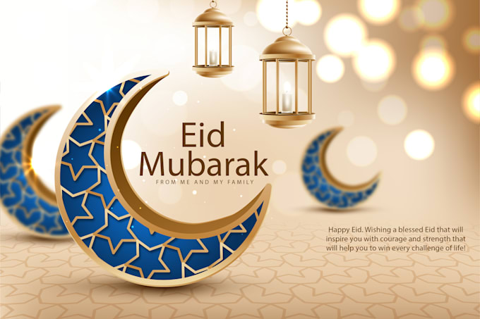 create awesome eid mubarak, greeting card, social media post