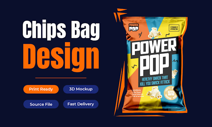 design food packaging, chips bag, snack pouch and product label design