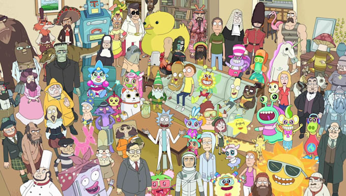 create cartoon rick and morty, bojack horseman style animation