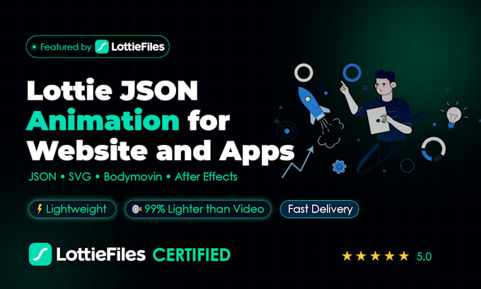 create lightweight lottie animation json for website or app