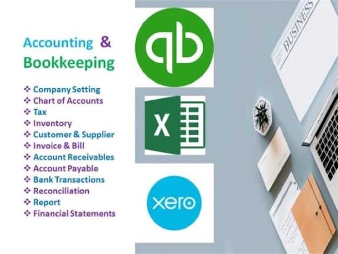 do bookkeeping using quickbooks online, xero, excel, wave
