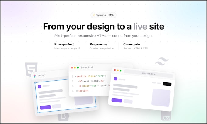 convert figma to html, web design to HTML with tailwindcss