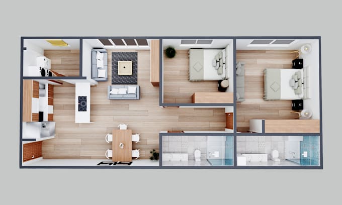 do 3d floor plan design model realistic render sketchup