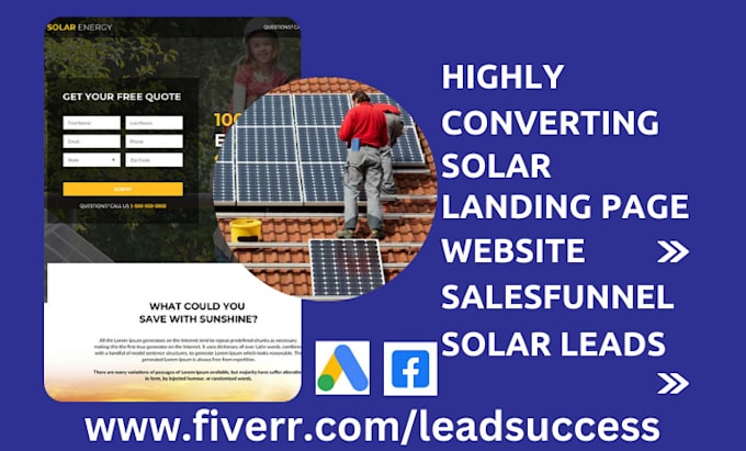 Design solar landing page solar website solar lead generation solar