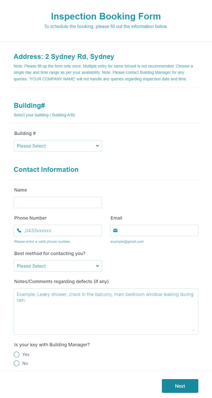 Create an inspection booking form for you by Sulav41 | Fiverr