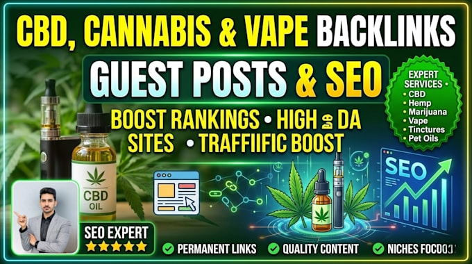 create cbd, cannabis, marijuana, and vape backlinks via guest post and SEO