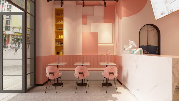 render 3d interior restaurant, coffee shop