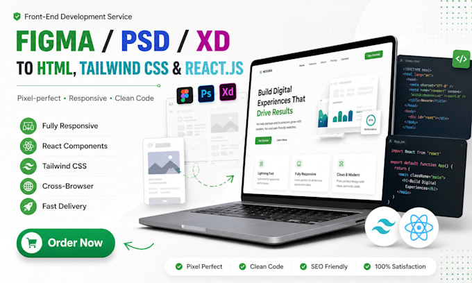 convert figma PSD or xd to react js with tailwind CSS