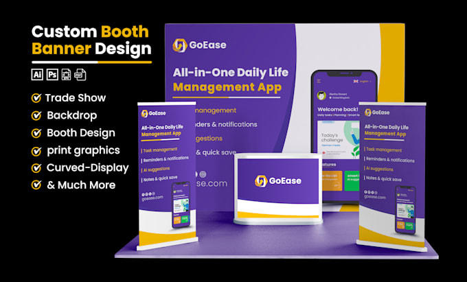 design trade show booth, exhibition stand banners, backdrop, booth graphics