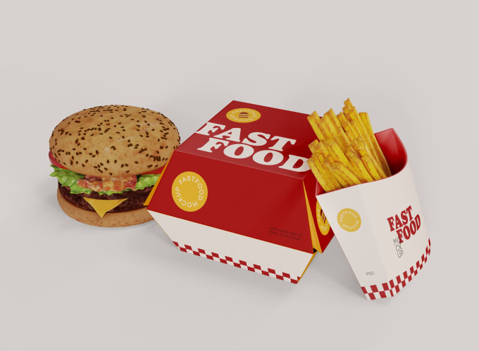 Maqueta de empaque de papel para hamburguesa, vista frontal