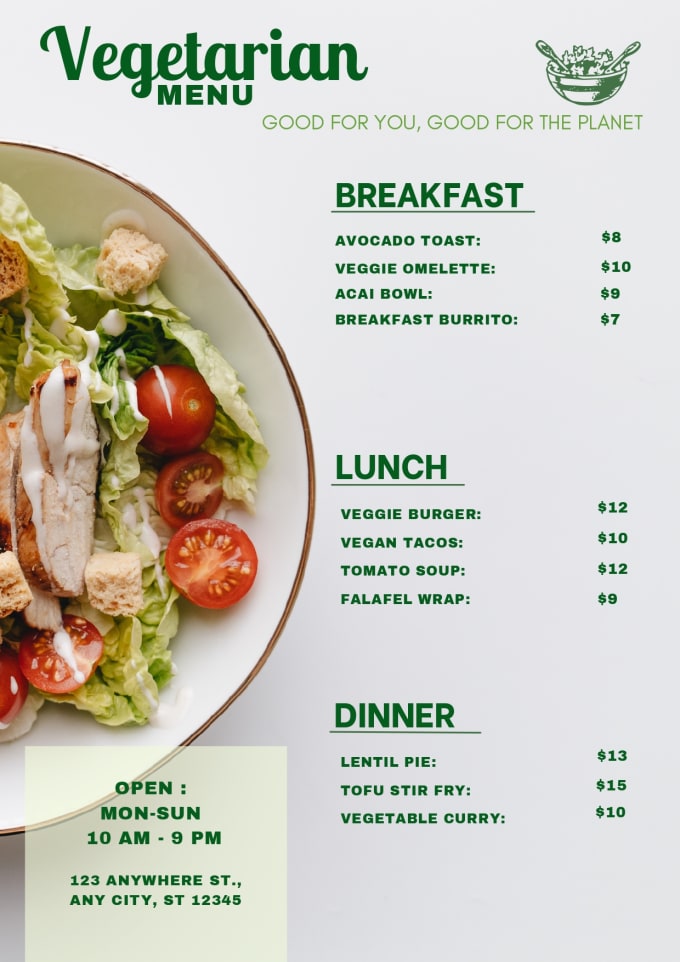 Vegetarian 2025 food menu