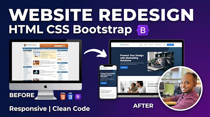 redesign rebuild or clone a website in HTML CSS bootstrap