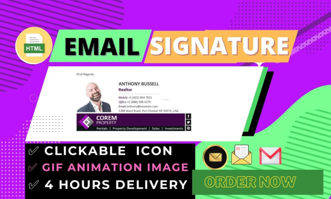 Do design animated html email signature or clickable email signature by ...