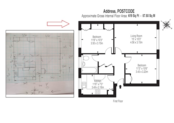 redraw floor plan for real estate agents, property manager