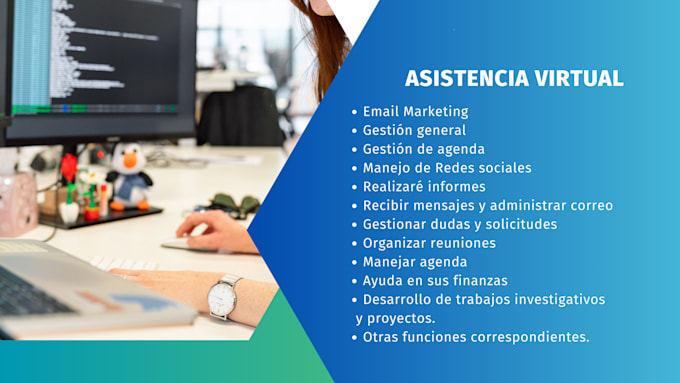 seré tu asistente virtual organizada y confiable para tareas administrativas