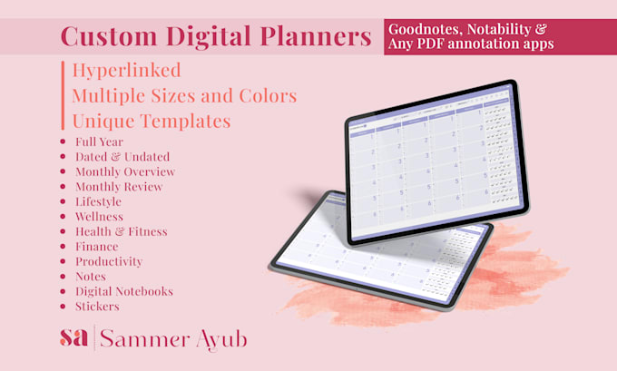 design etsy digital planner, digital product, hyperlinked planner, goodnotes