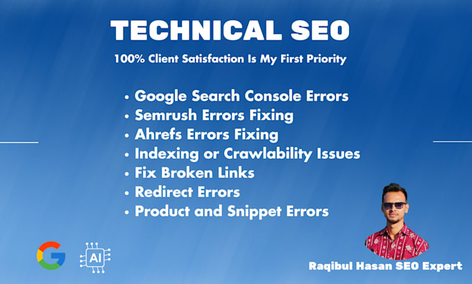 fix google search console, semrush, ahrefs or moz technical SEO errors or issues