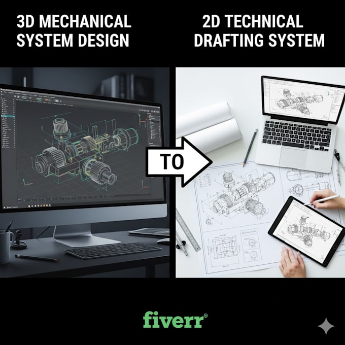 design 3d model to 2d drawing, 2d to 3d model conversion