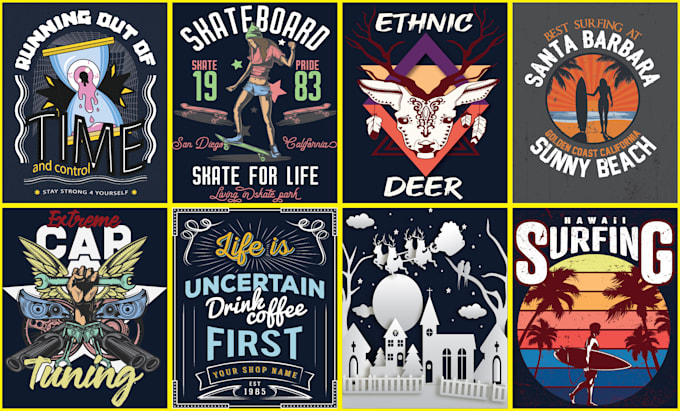 do exclusive typography t shirt design like mountains, forest, sunset, etc