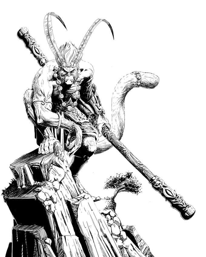 Create blacknwhite poster illustration fantasy, scifi, comics by Waqa