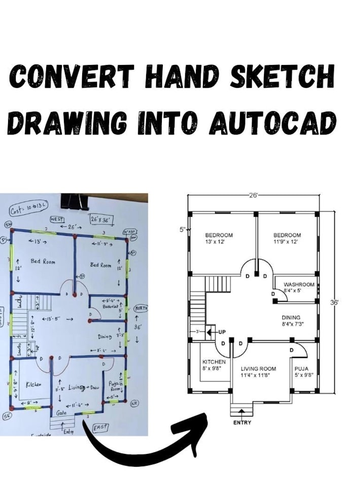 convert pdf, sketch or image drawing to autocad as a draftsman