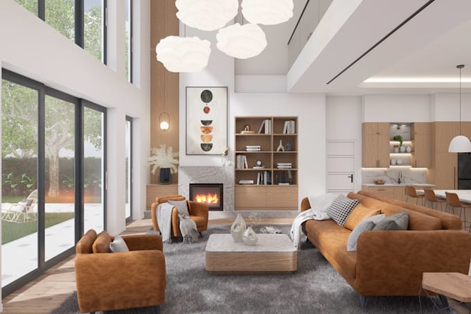 do 3d interior design of bathroom, kitchen, bedroom, livingroom and 3d rendering