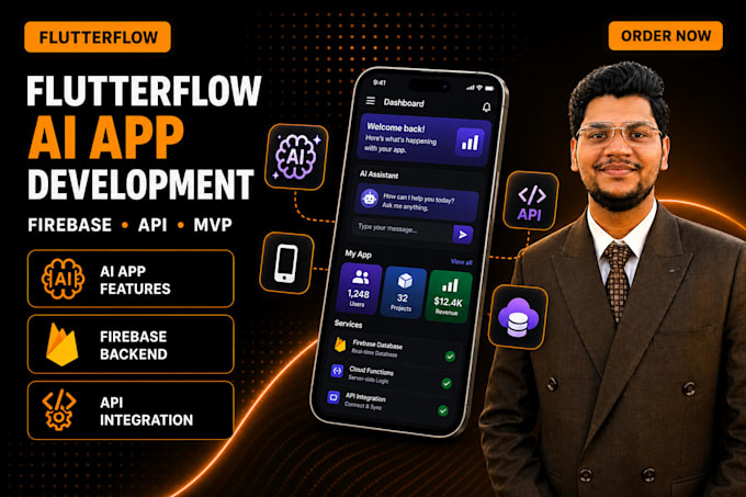 build flutterflow ai mobile app, firebase, API, and mvp app