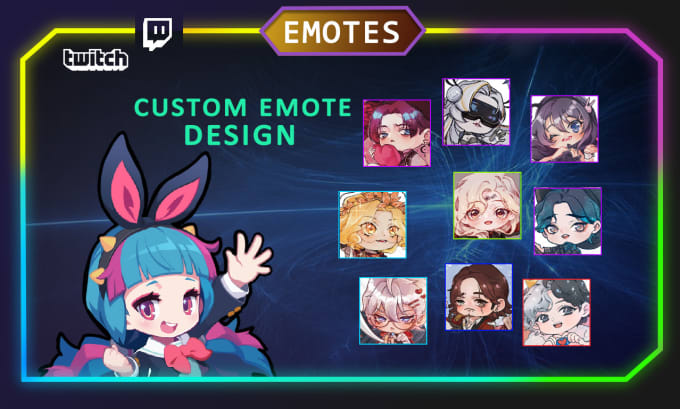 Cute Chibi Girl Twitch Discord Emote Pack set 2 Gaming Streamer