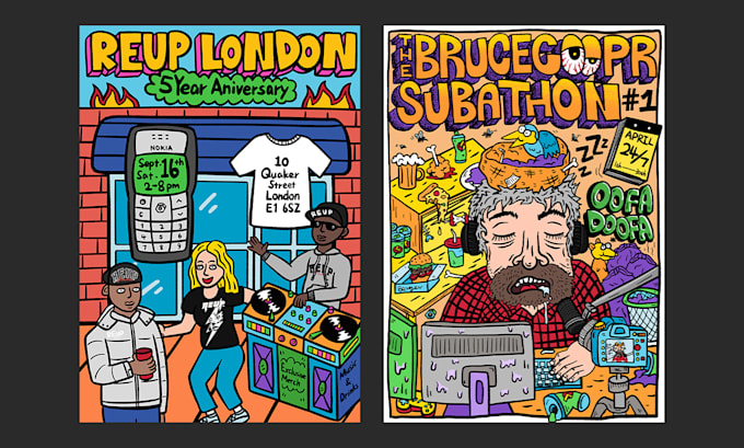 draw a punk, hiphop,  cartoon illustration poster, flyer