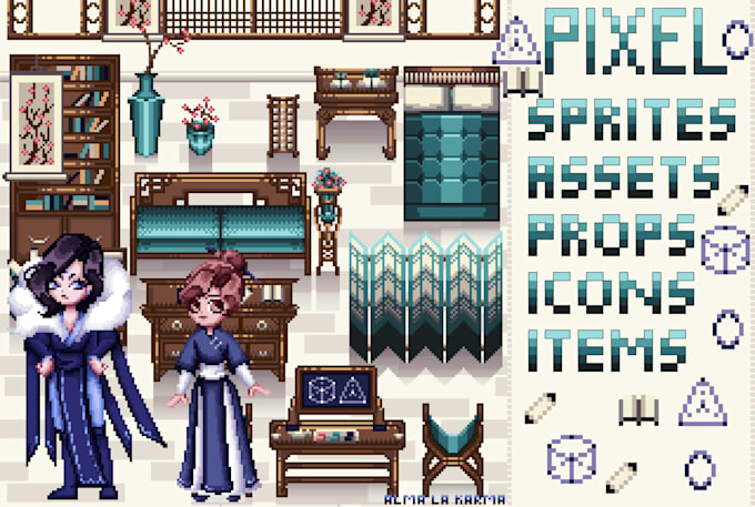 draw pixel items, props, icons, avatars, characters