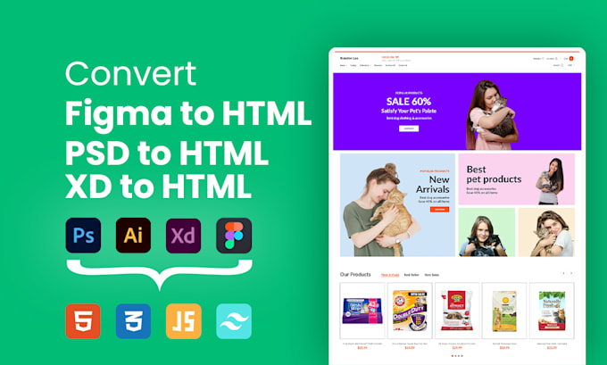 convert PSD to HTML, figma to HTML, full website conversion