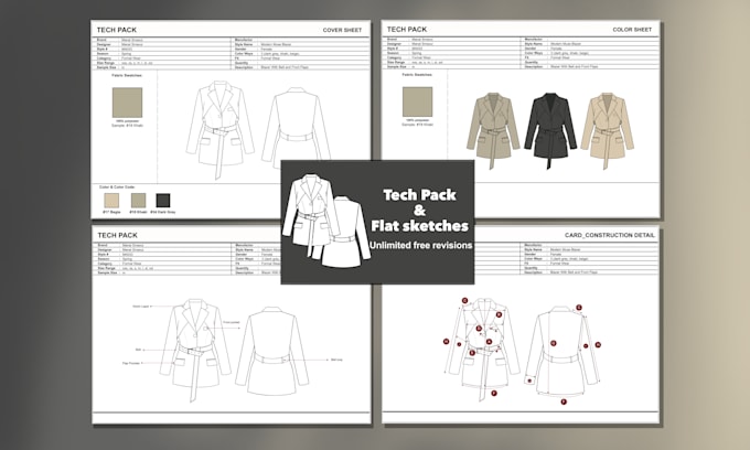 Create clothing tech pack and technical drawing by Scribbledesign1