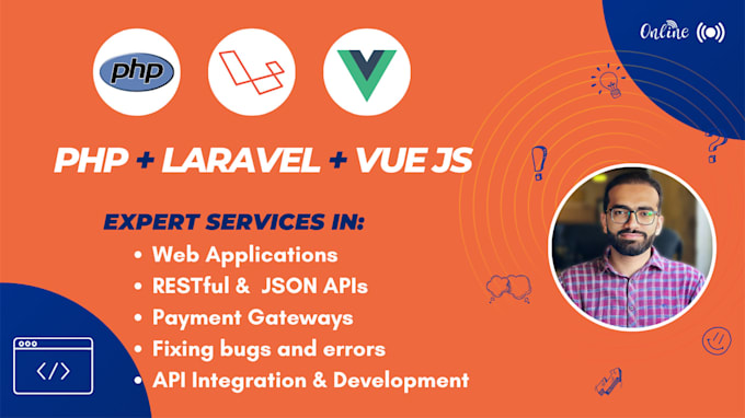 develop PHP laravel vuejs web applications, rest apis