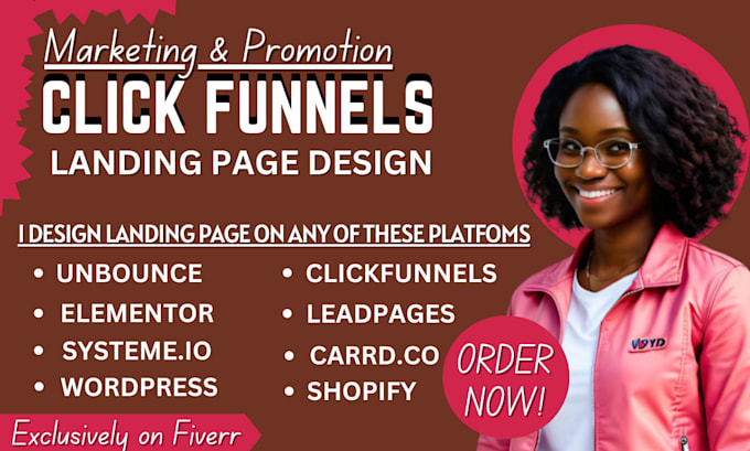 Hot Deals! I will design landing page on unbounce, systeme io, click funnels, carrd, wix leadpages  for $10
