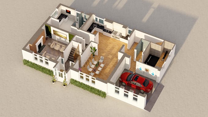 do architectural and interior design 2d 3d floor plan kitchen bath bed render
