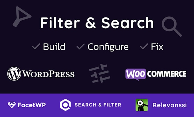 build, configure wordpress and woocommerce filter and search