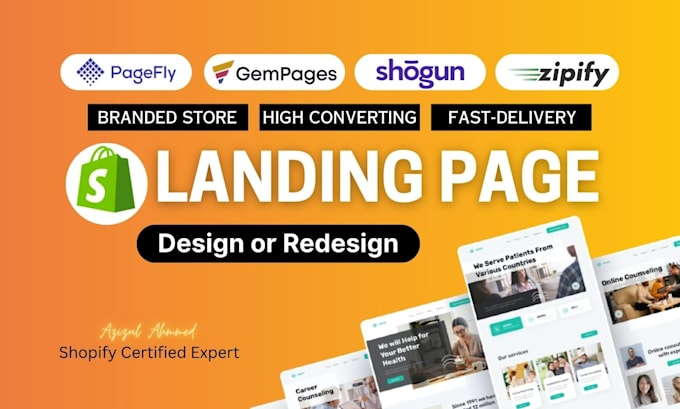 design shopify landing page dropshippinng website with pagefly, gempages